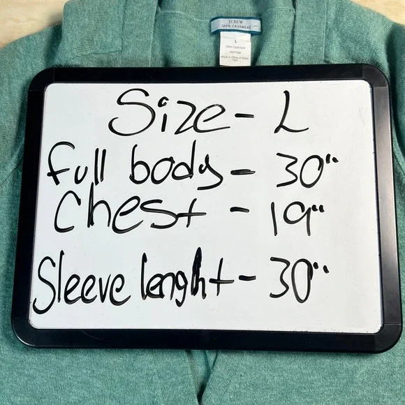 J Crew 100 Percent Cashmere Cardigan Sweater Teal Green Size L Pockets - Picture 10 of 10